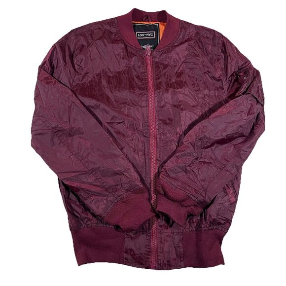Medium Other - LON NYC Across The Pond Burgundy Full Zip Bomber Jacket Men's Size Medium